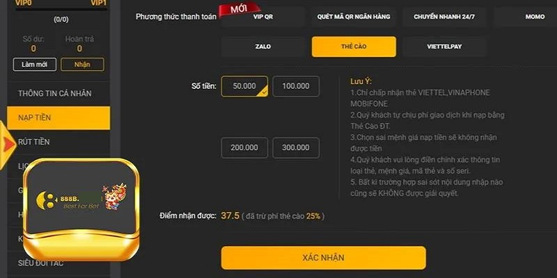 Nhập số tiền muốn nạp và xác nhận